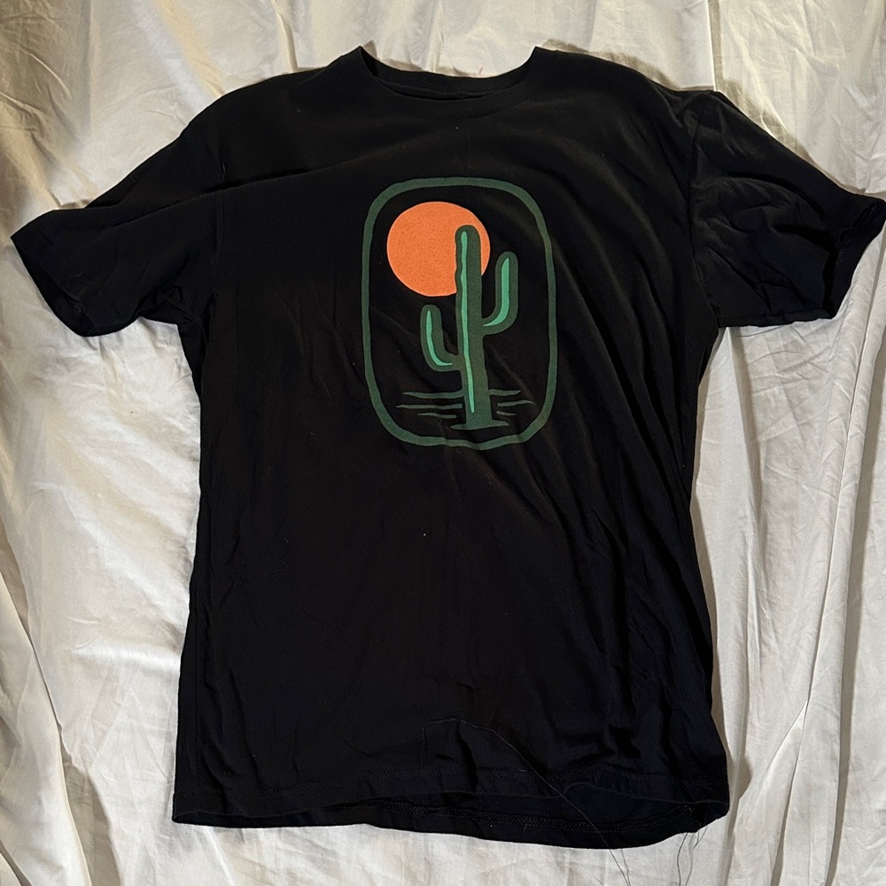 Men's Black T-Shirt with Cactus and Sun Design